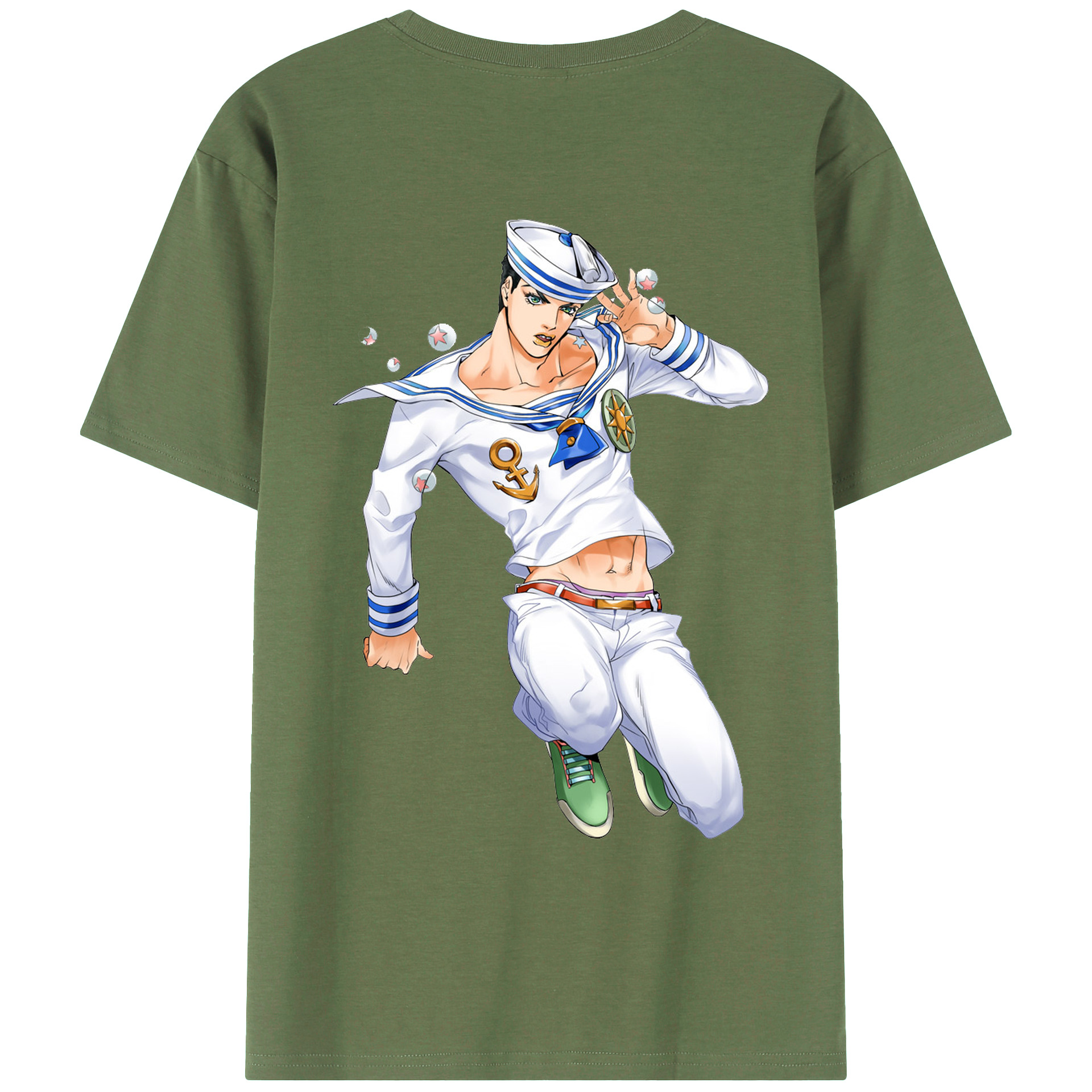 （画像用） ジョジョの奇妙な冒険 東方定助 JoJo's Bizarre Adventure Higashikata Josuke 綿100％ メンズ半袖Tシャツ（バックプリント） 通気性